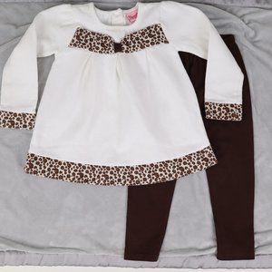 Nannette Girls Set Cotton White Chocolate Brown Tops Blouse Tunic Pants Legging